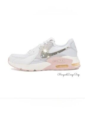 Nike Air Max Excee Womens Pink Gray Sneakers Shoes Customized with Crystals